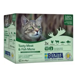 Bozita Feline Kød & Fisk i gele 12 x 85 g - kyllingelever, oksekød, laks og aborre