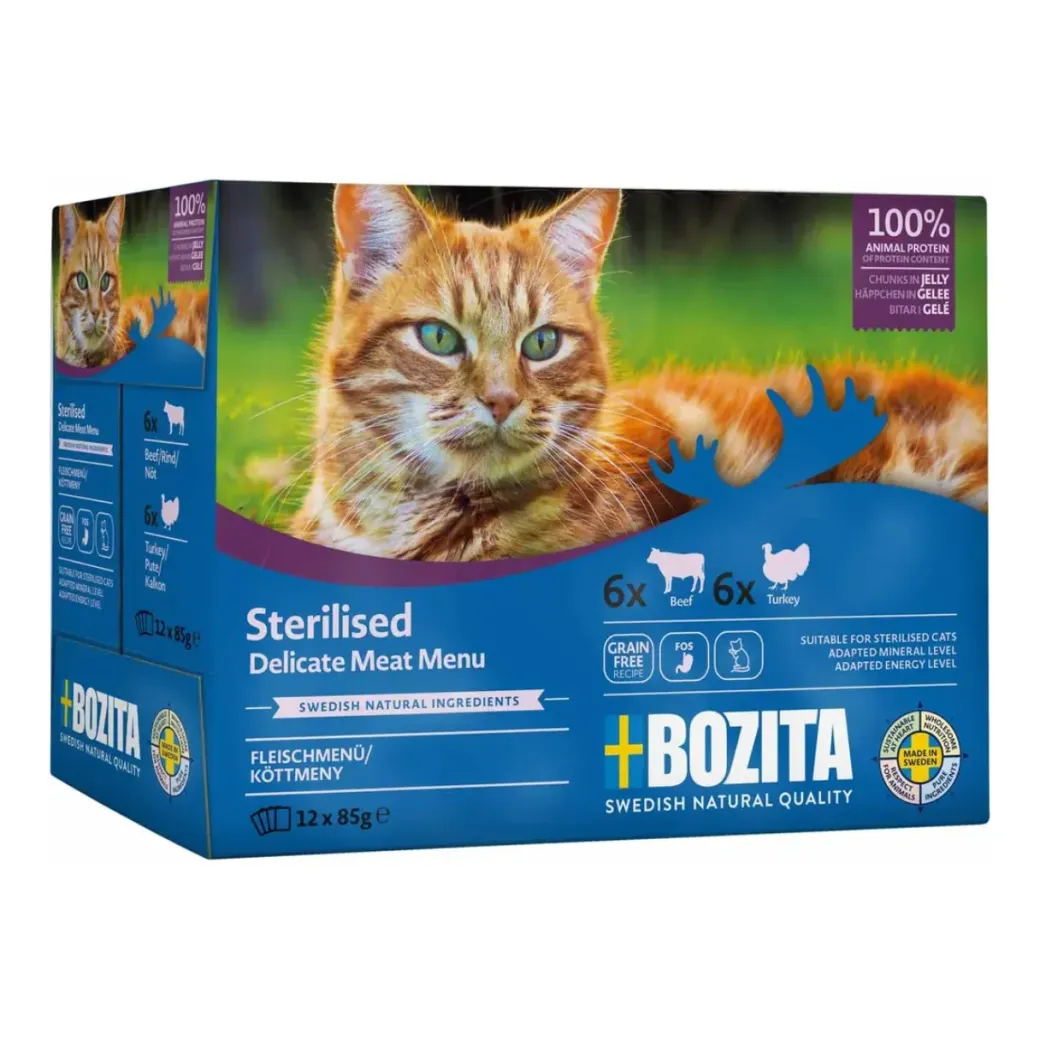 Bozita Sterilised Kød i gele 12 x 85 g - oksekød og kalkun