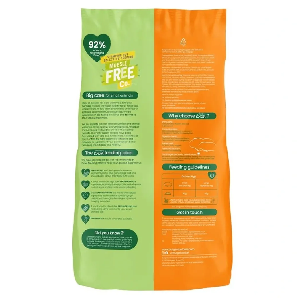 Burgess Excel Guinea Pig 3 kg - Højt fiberindhold med mint og C-vitamin