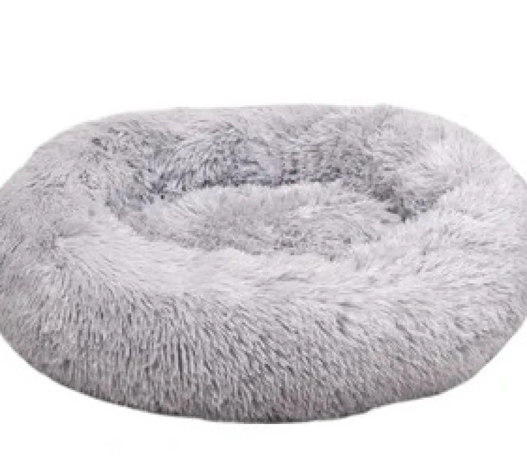 Cushion Krems fluffy rund hundeseng small lysegrå
