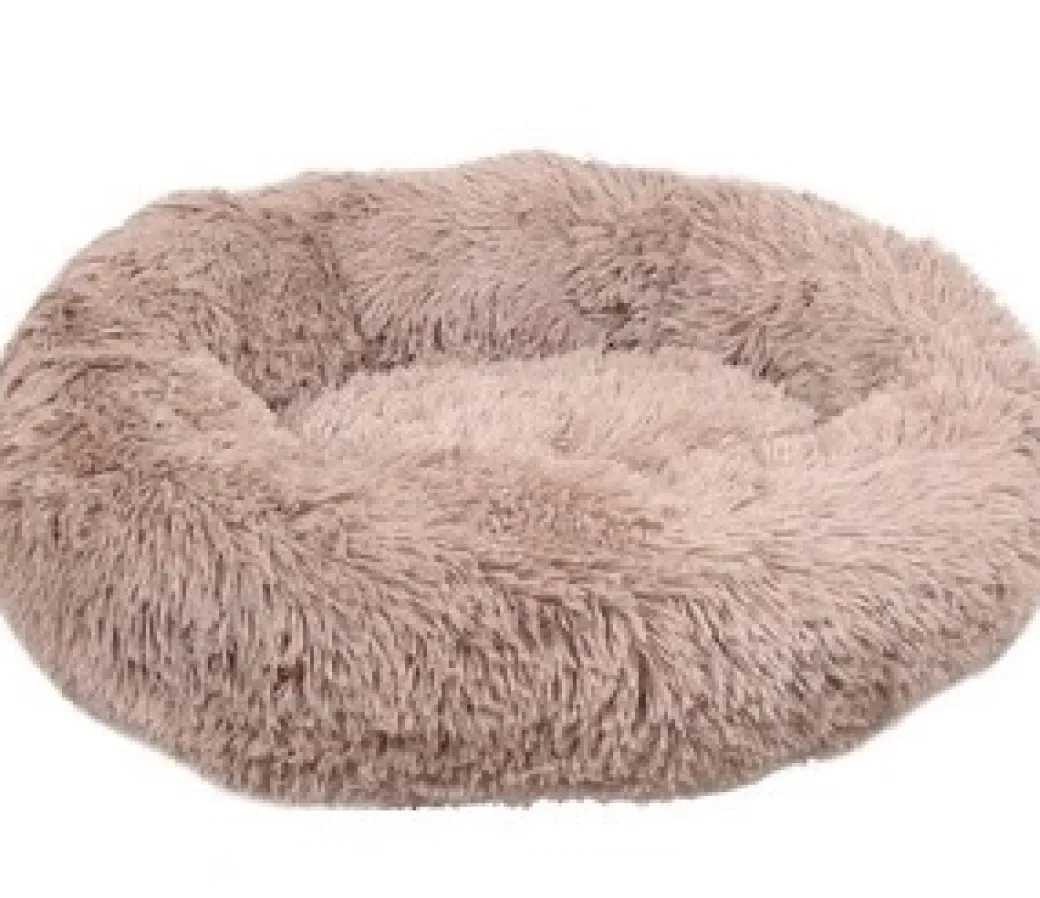 Cushion Krems fluffy rund hundeseng small lysebrun