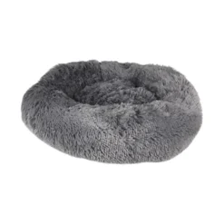 Cushion Krems fluffy rund hundeseng small grå