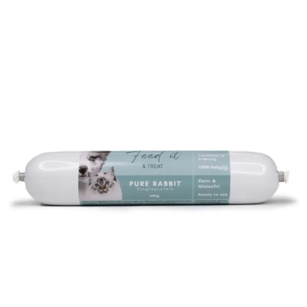Feedit & Treat Pure Rabbit 400 g - naturlig kaninskærepølse til hund og kat