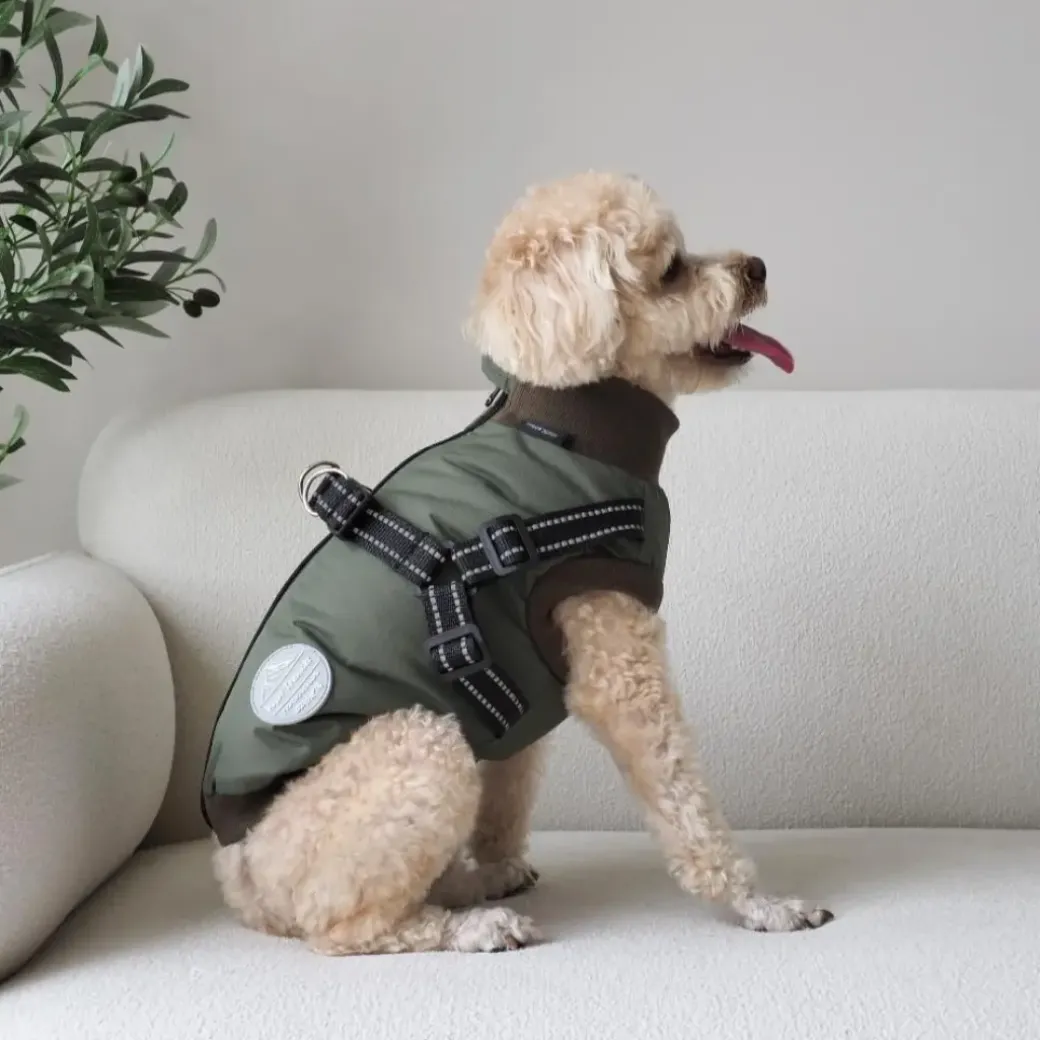 Hundejakke Thor med indbygget sele Grøn L