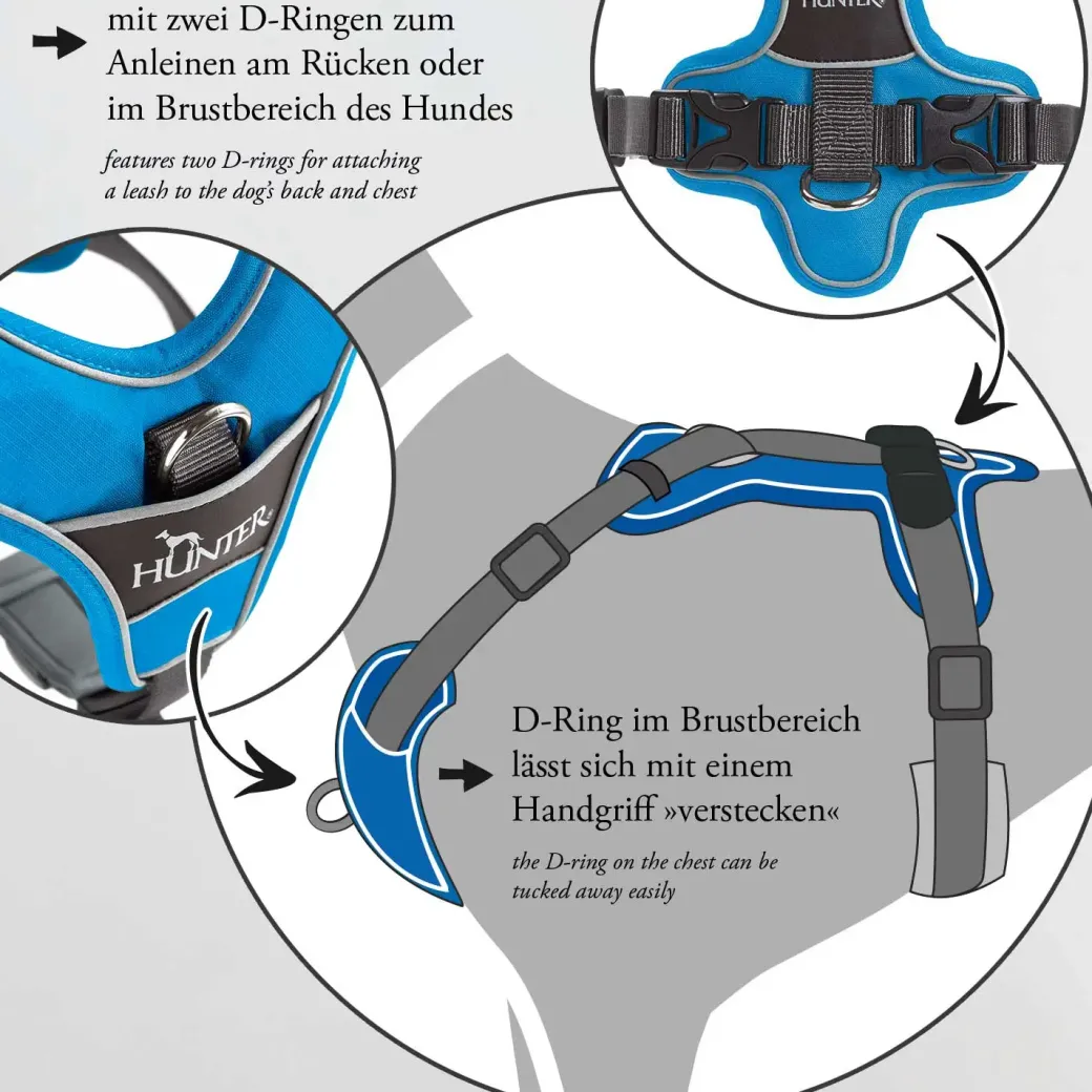 Hunter Divo hundesele L-XL grå/grå just mave 79-107 cm - Stabil kontrol og komfort