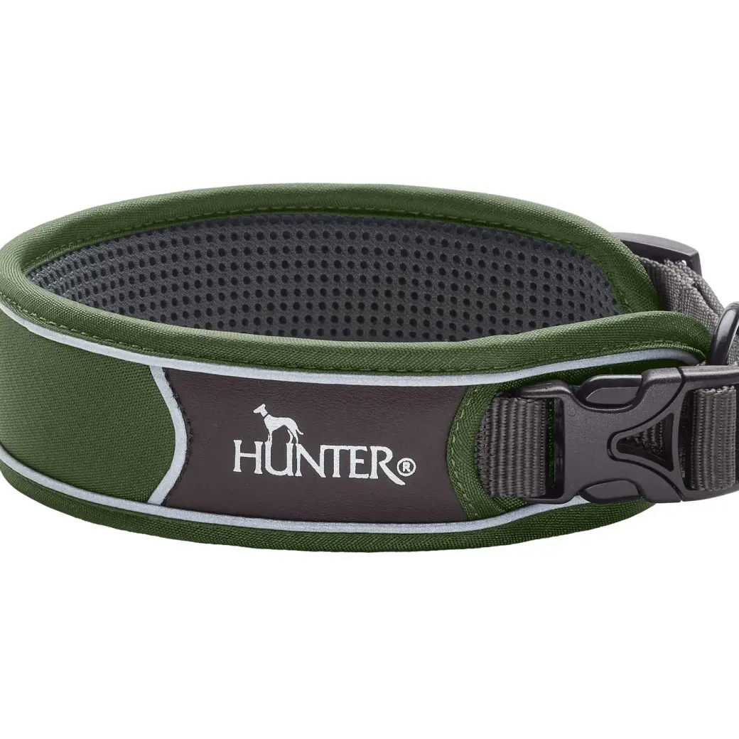 Hunter Halsbånd Divo XL Grøn/Grå - justerbart hundehalsbånd (55-65 cm, B 5,5 cm)