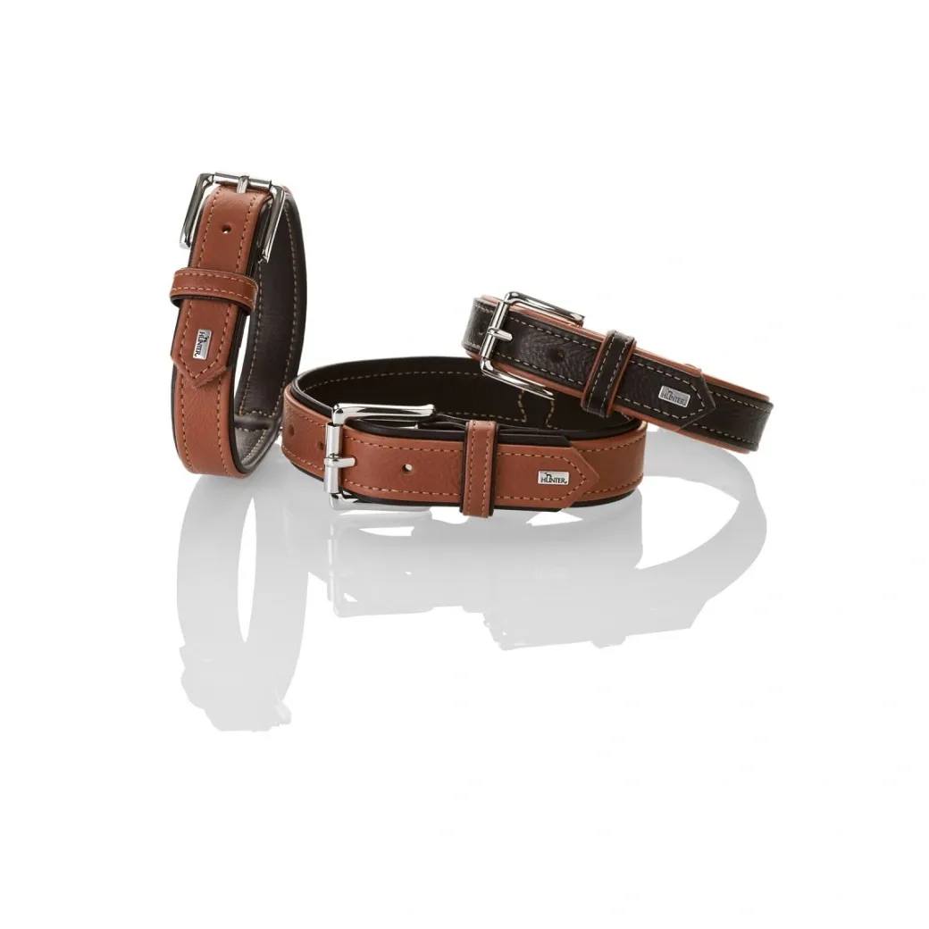Hunter Hundehalsbånd læder Canada Elg Str.40 Sort/Cognac - 29-35 cm