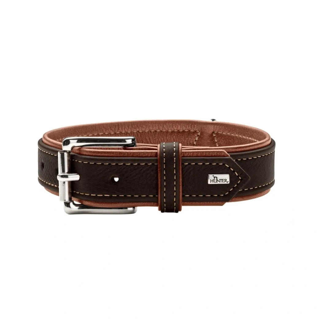 Hunter Hundehalsbånd læder Canada Elg Str.45 Sort/Cognac - 33-39 cm