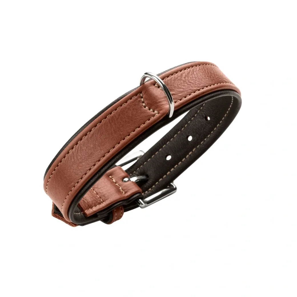 Hunter Hundehalsbånd læder Canada Elg Str.35 Cognac/Sort - 24-30 cm