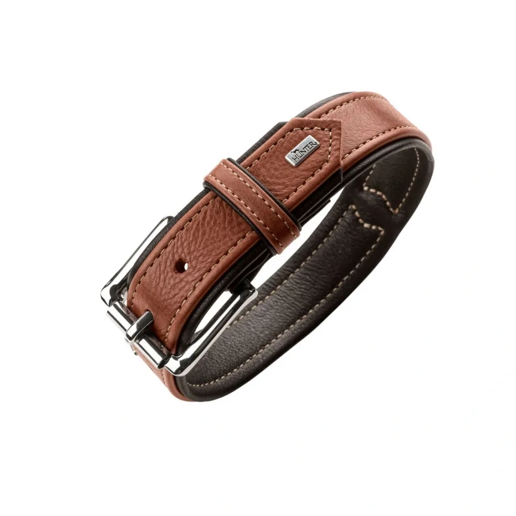 Hunter Hundehalsbånd læder Canada Elg Str.40 Cognac/Sort - 29-35 cm