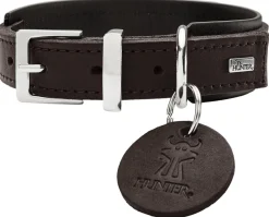 Hunter Larvik Comfort 50 Mørkebrun Hundehalsbånd - justerbart hundehalsbånd (35 - 42 cm, B