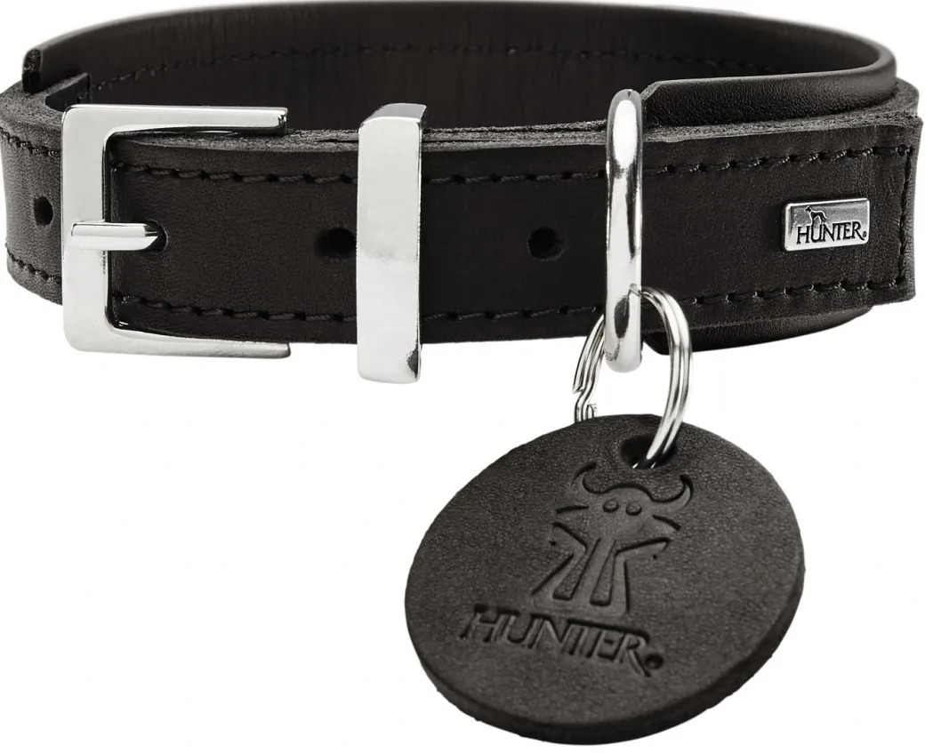Hunter Larvik Comfort 55 Sort Hundehalsbånd - justerbart hundehalsbånd (36 - 46 cm, B 3,5