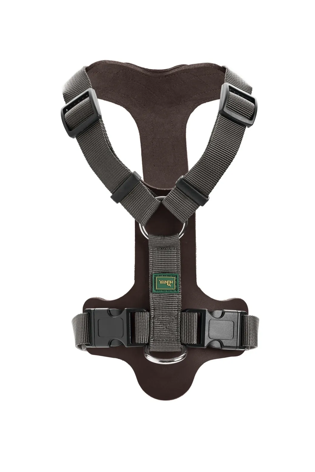 Hunter Mixed Aalborg læder hundesele M-L mørkebrun/grå hals 61-85 cm - komfort og kvalitet