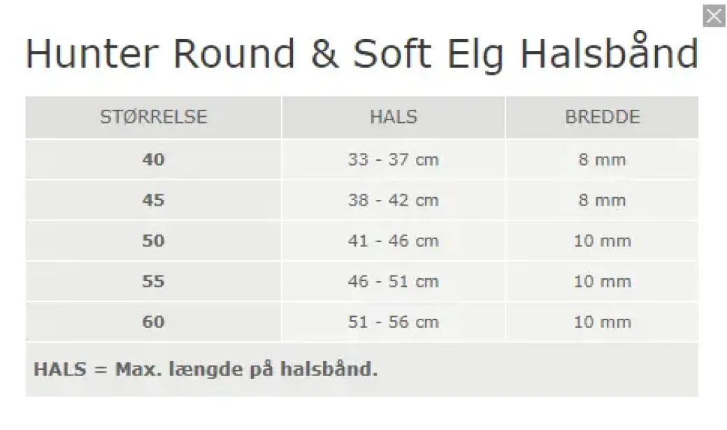 Hunter rundsyet elghalsbånd sort 55 cm - justering 46-51 cm til store hunde