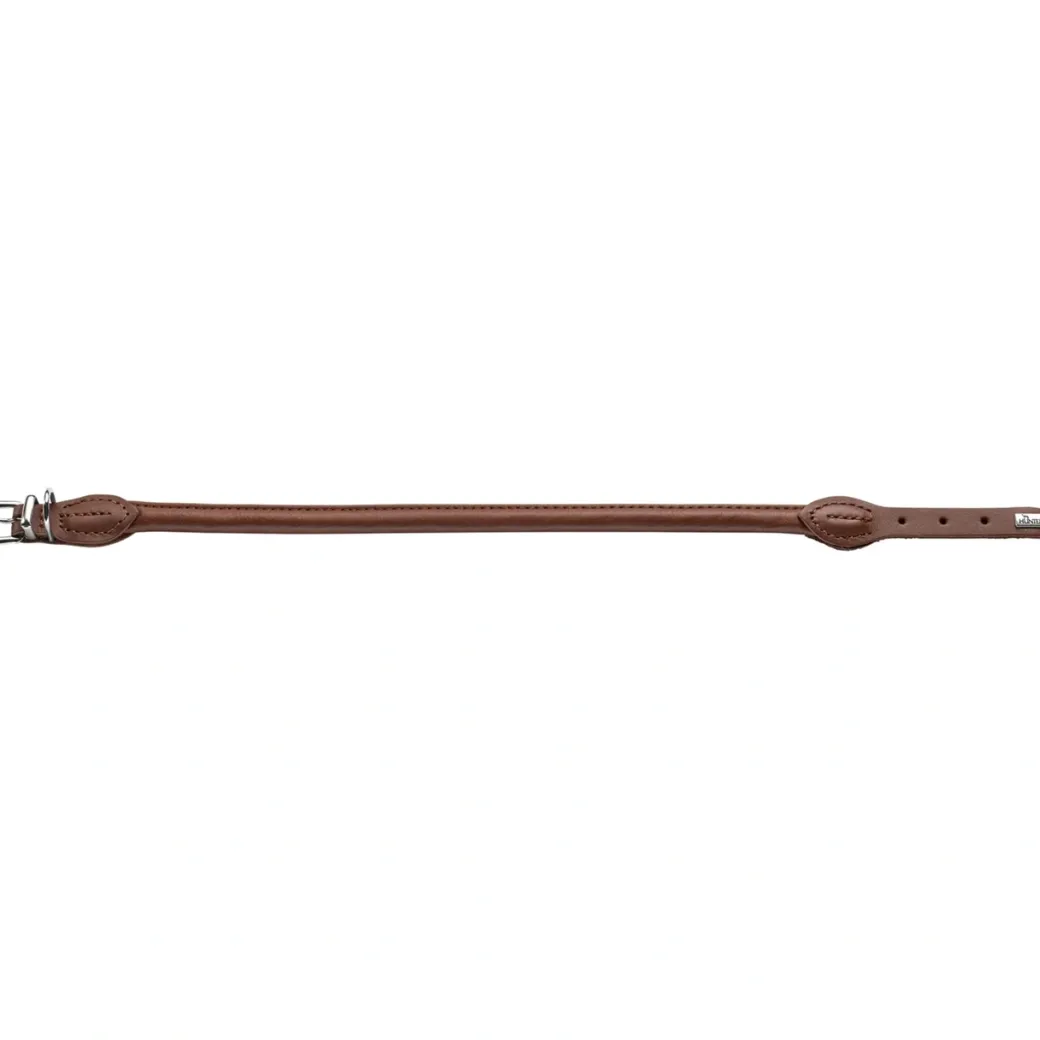 Hunter rundsyet halsbånd okselæder brun 50 cm - justering 41-46 cm skånsom komfort til store hunde