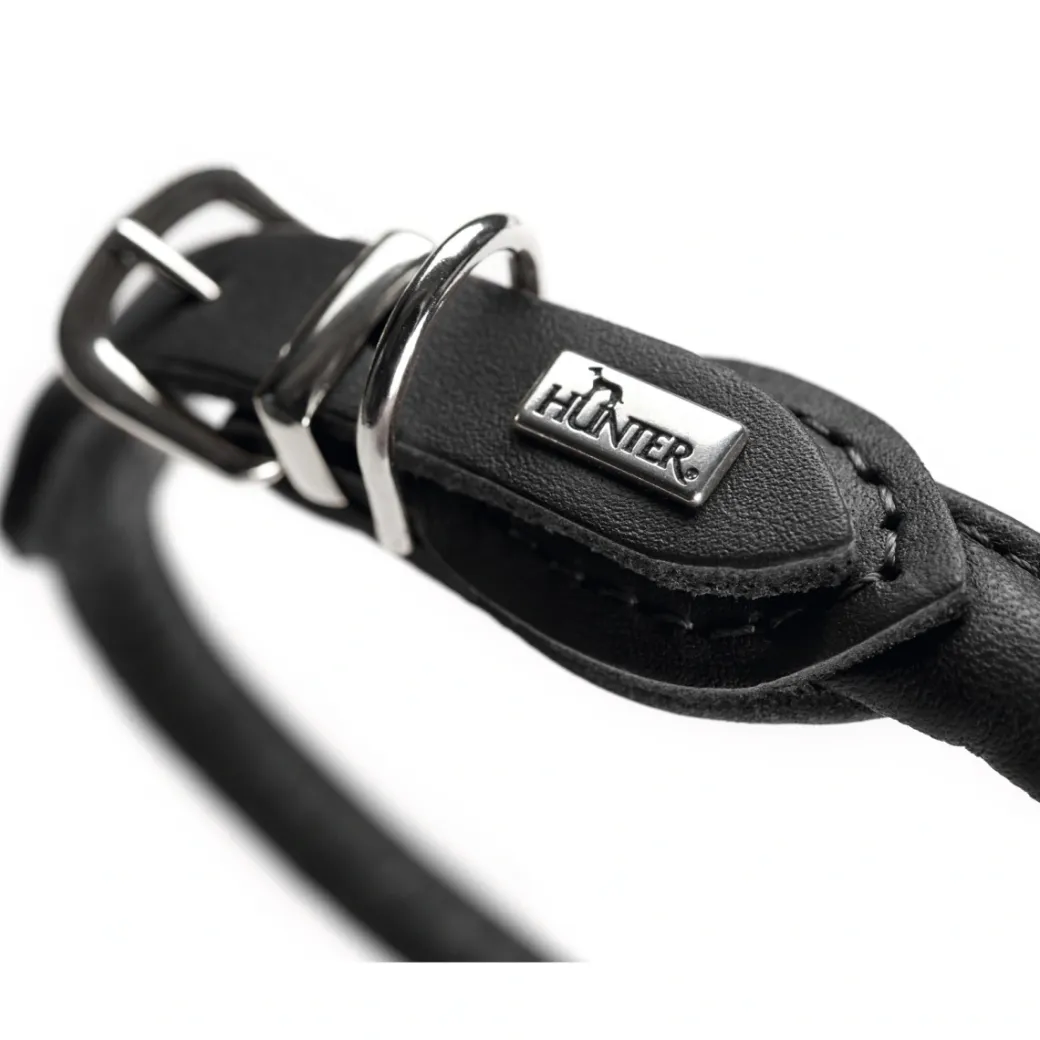 Hunter rundsyet hundehalsbånd okselæder 45/8 sort 45 cm - justering 38-42 cm