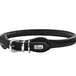 Hunter rundsyet oksehalsbånd 35/8 sort 35 cm - justering 28-32 cm skånsom komfort