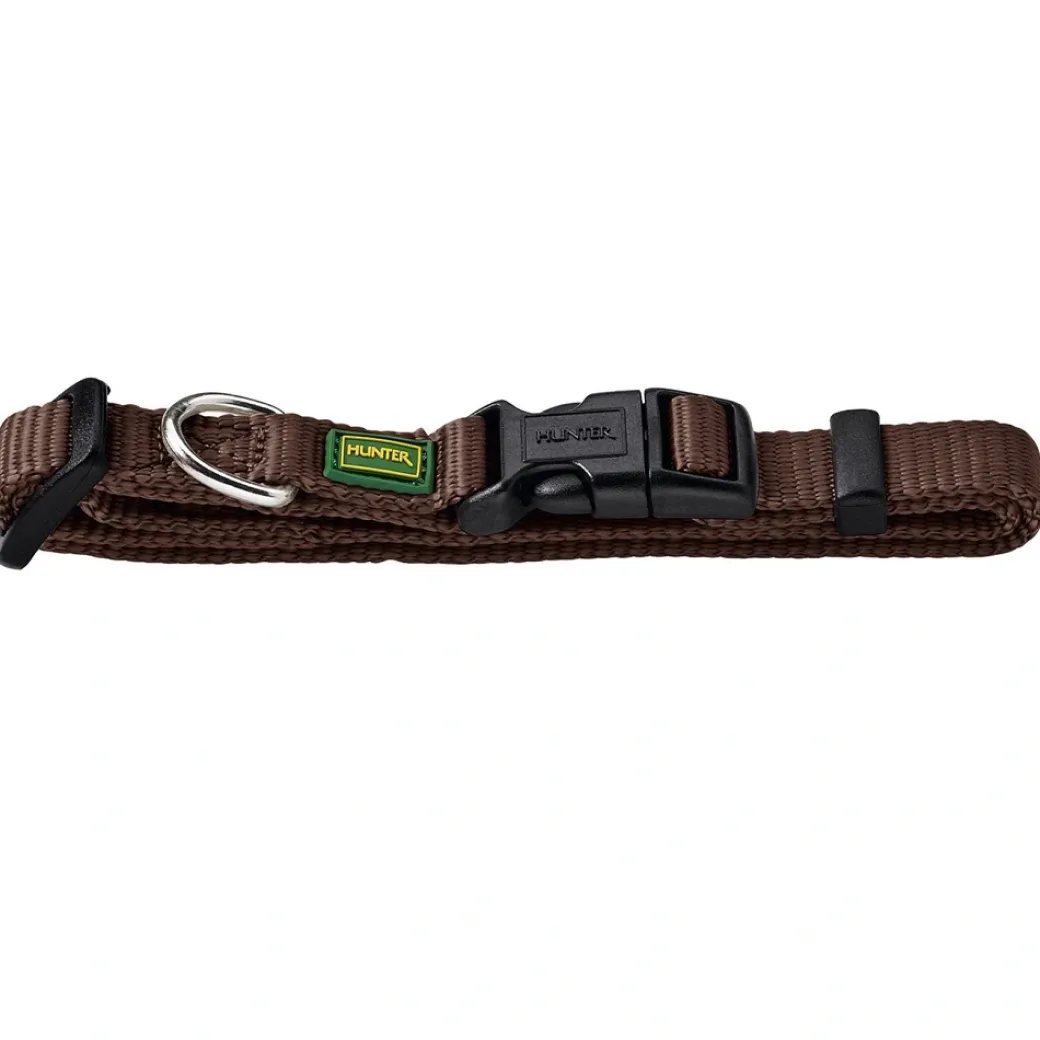 Hunter Vario Basic Halsbånd Brun S 22-35 cm - Ekstra bredt og komfortabelt nylonhalsbånd