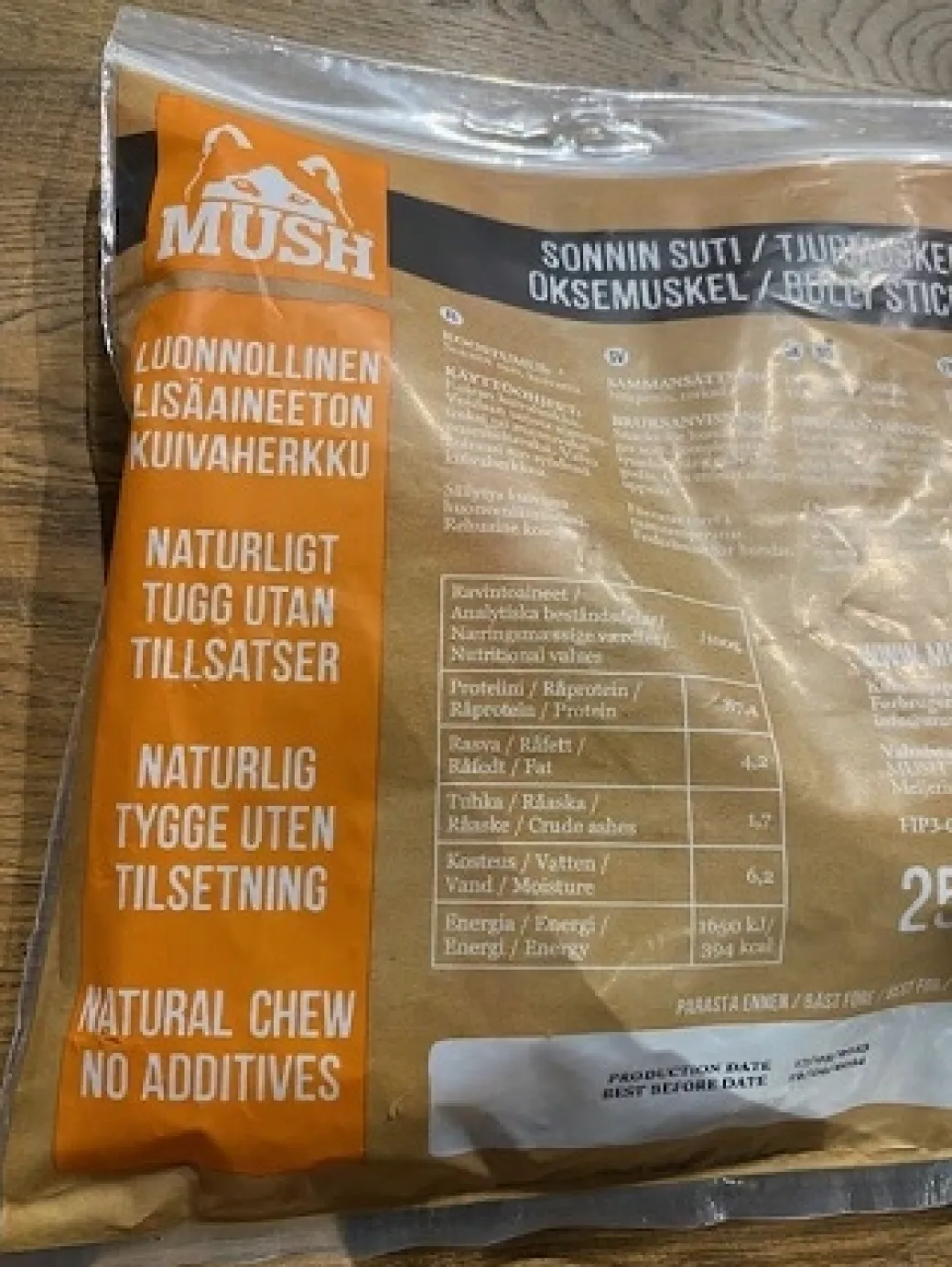MUSH VAINU Hundesnack Tyremuskel 250 g - naturlige tyggeben til hunde