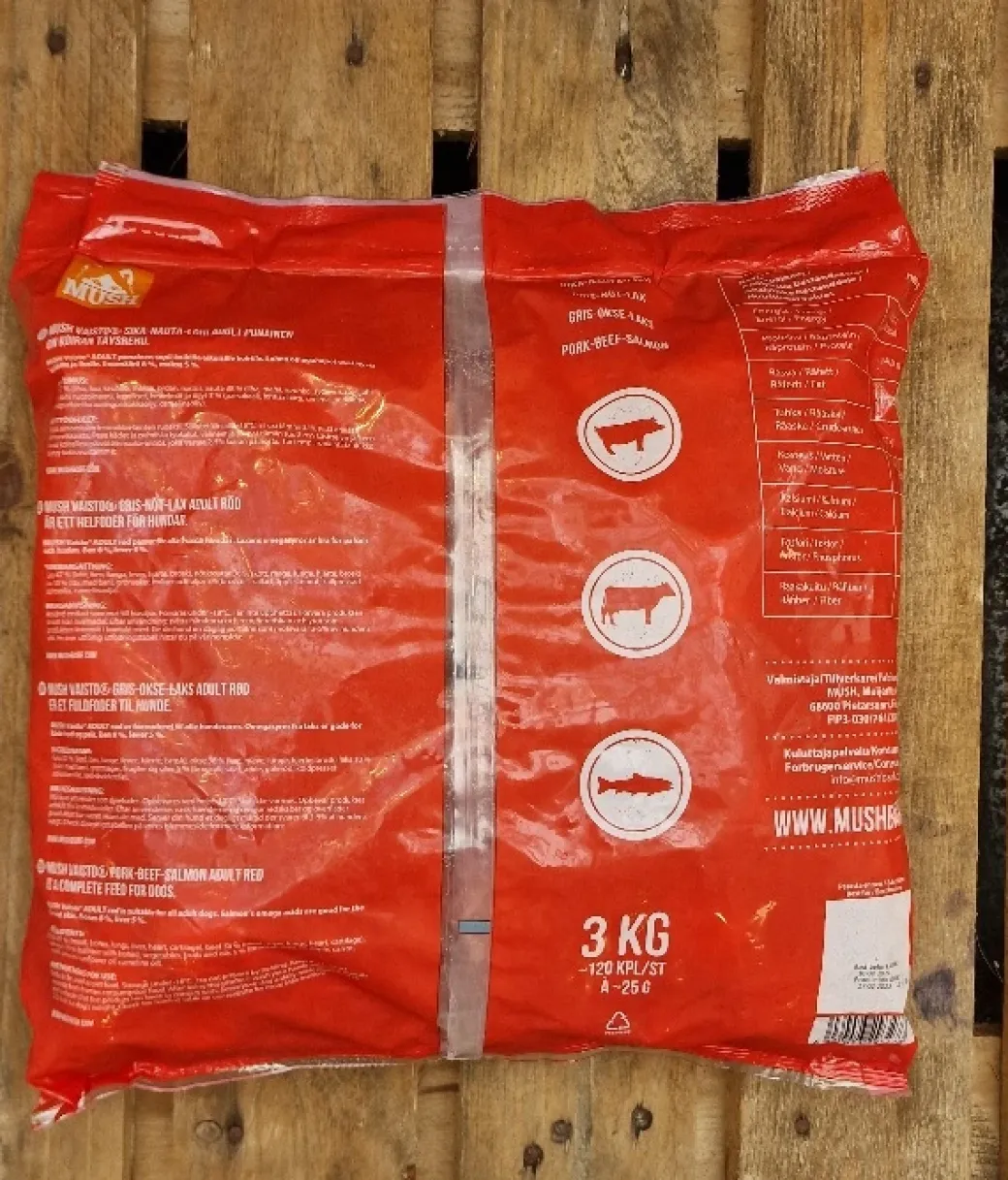 MUSH Vaisto Gris Okse Laks XL Rød 3 kg - Naturligt BARF hund