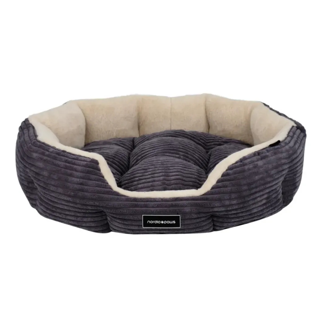 Nordic Paws Arlo Cozy S grå - blød og hyggelig hundeseng i frotte