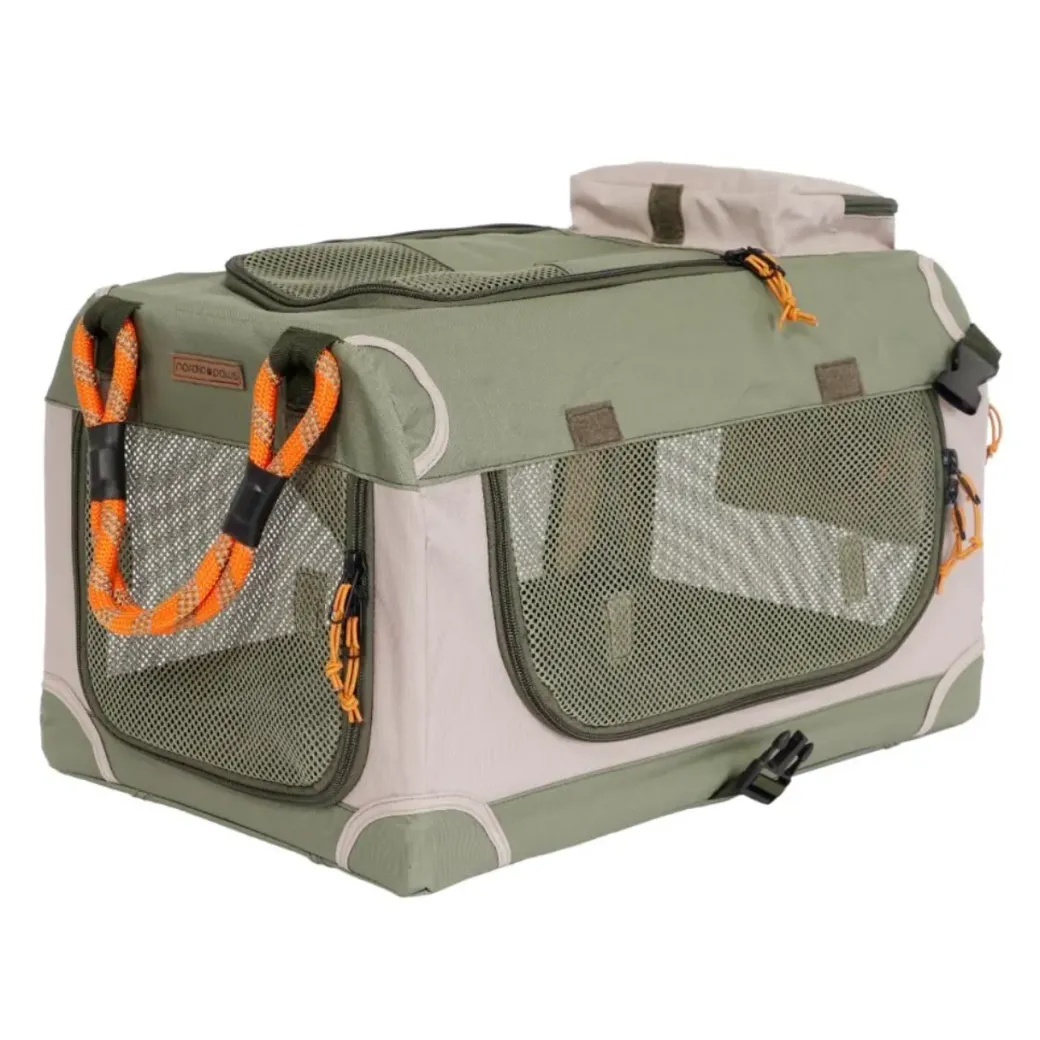 Nordic Paws Foldbart luksus hundebur i stof Army S - komfort og ro