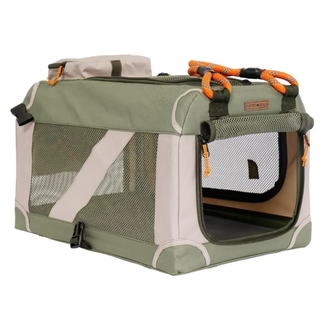 Nordic Paws Foldbart luksus hundebur i stof Army M - komfort og ro