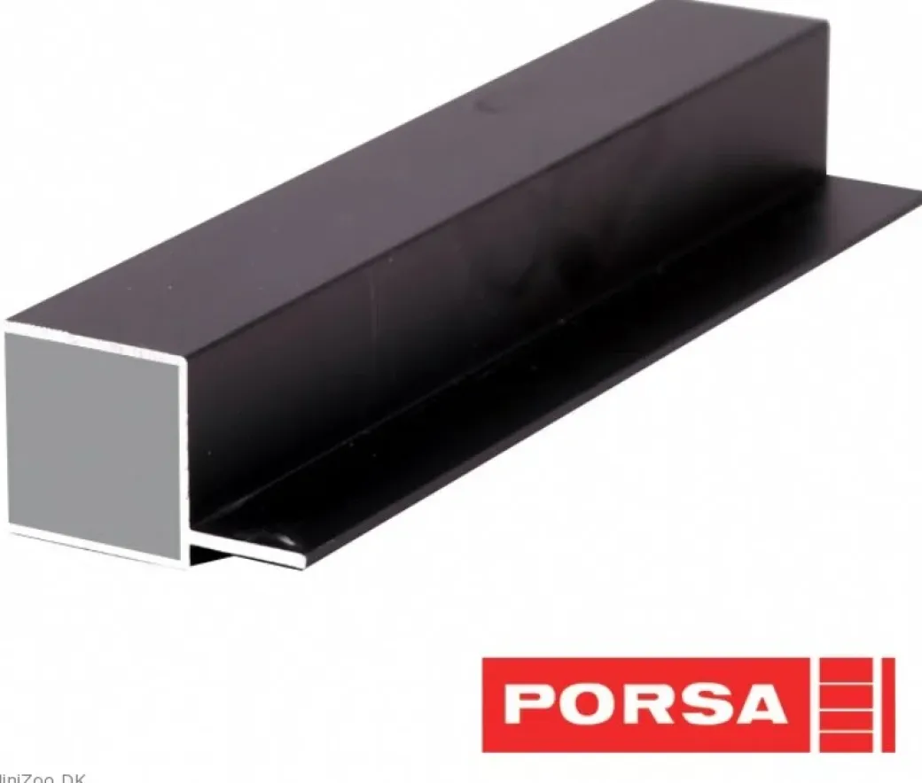 Porsa sort aluprofil firkantet med flig 125 cm.