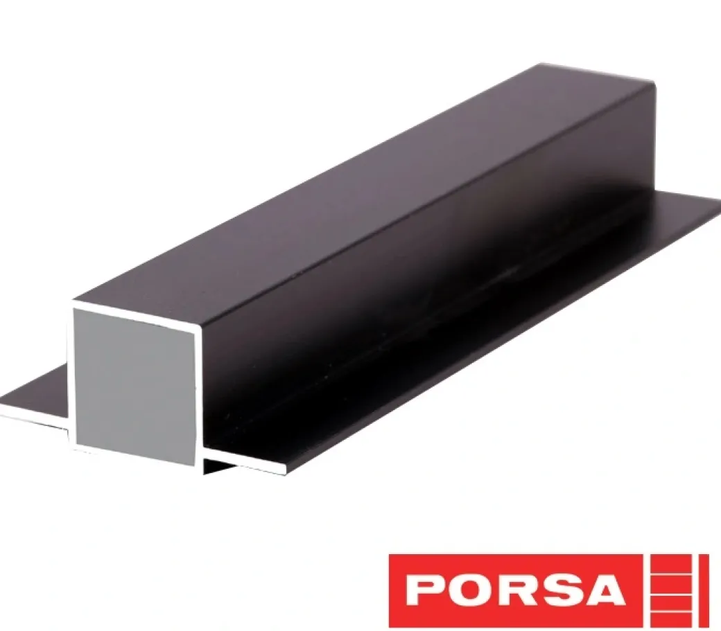 Porsa sort aluprofil med dobbelt flig 15 cm.