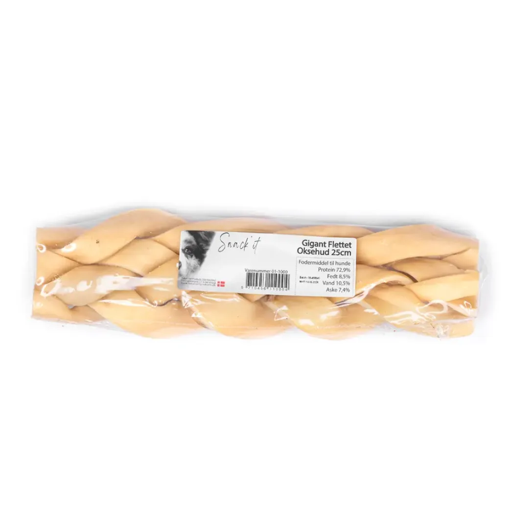 Snackit Gigant Flettet Oksehud 25 cm - Ekstra robust tyggeben