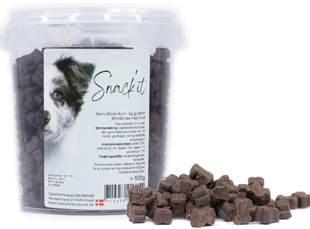 Snackit Semi-Moist Mini Bones med Vildt 500 g - bløde hundesnacks