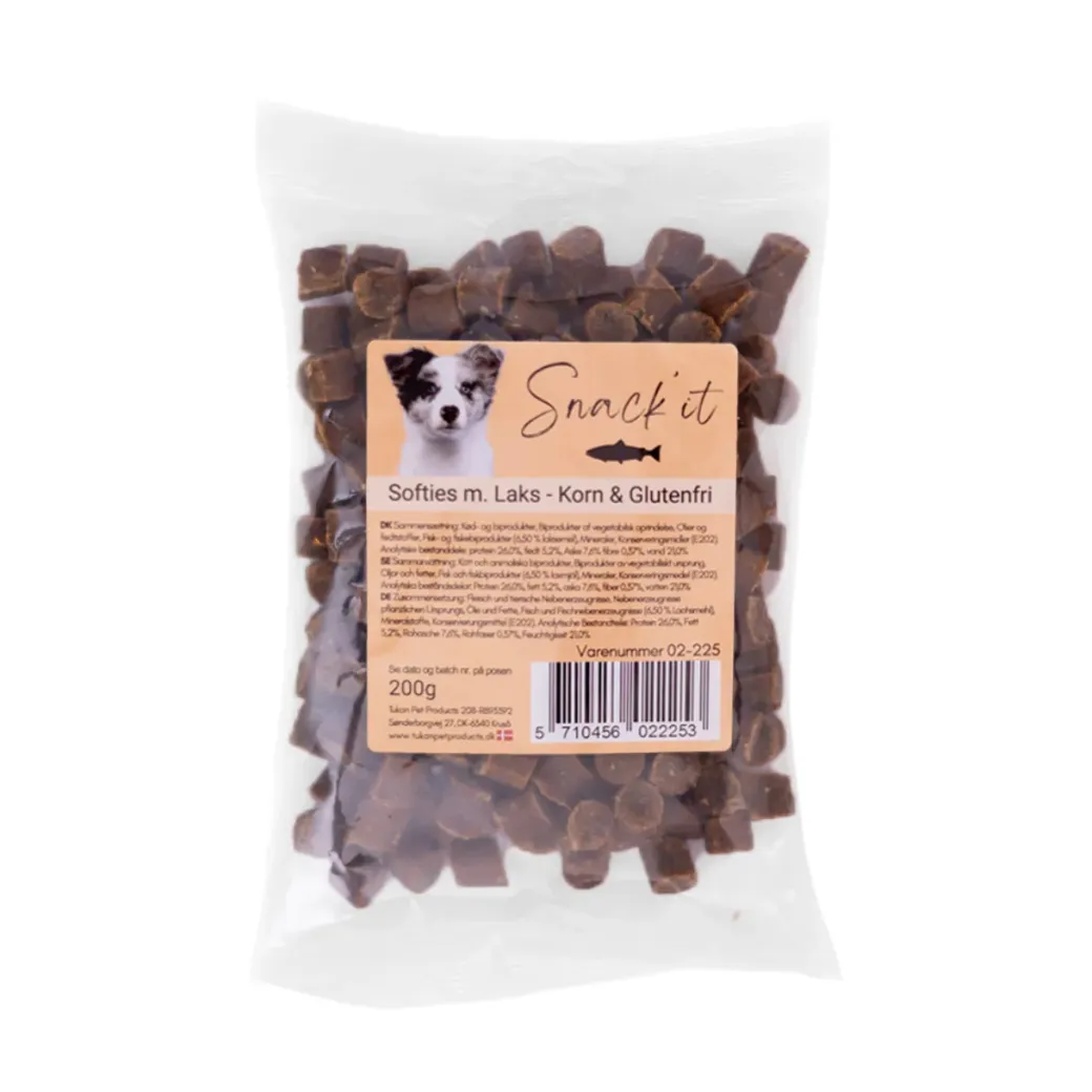 Softies med laks hundesnacks 200 g - Blød belønning med fiskesmag