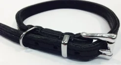 Timely halsbånd olieret læder sort 12 mm 20 cm - blød kontrol til små hunde