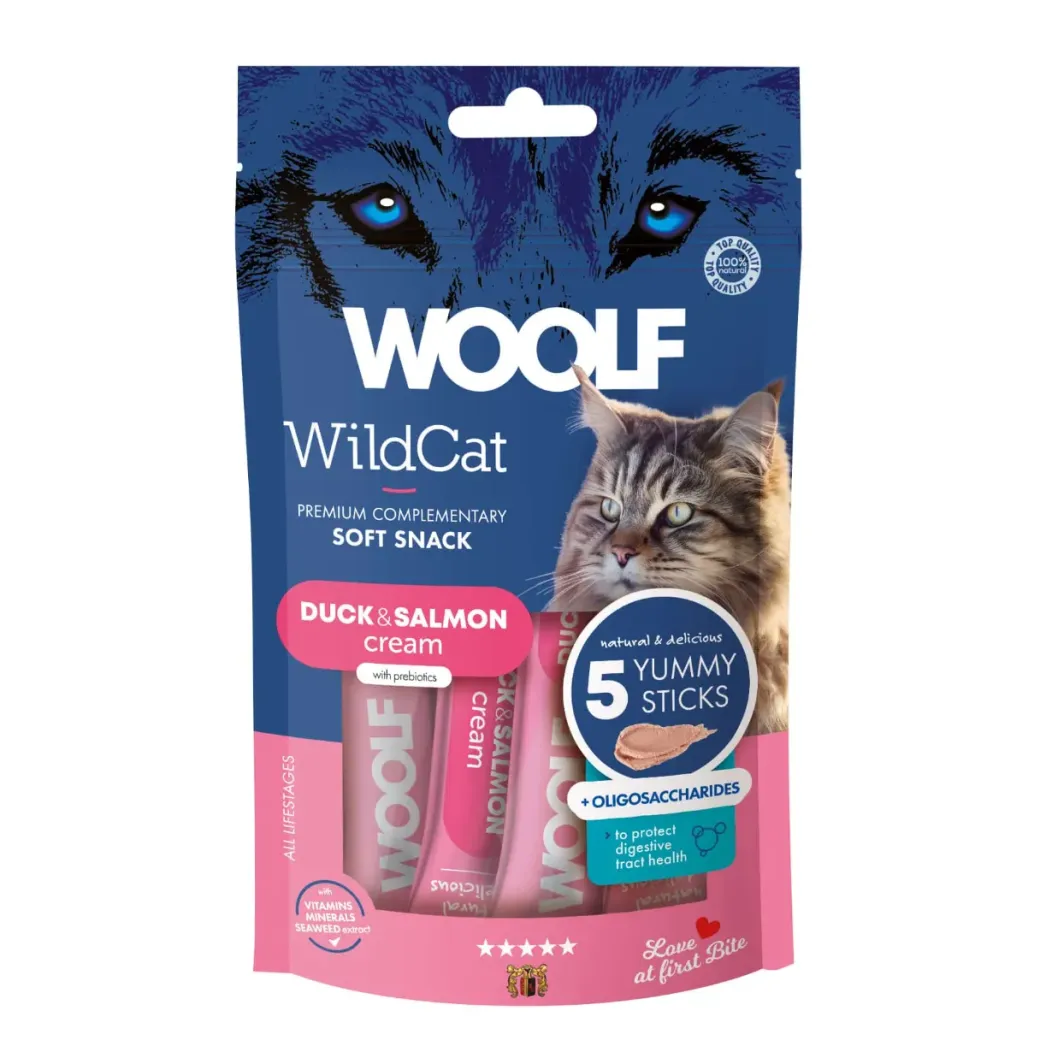 Woolf Wildcat Cream 5 stk - Flydende kattegodbid med and og laks